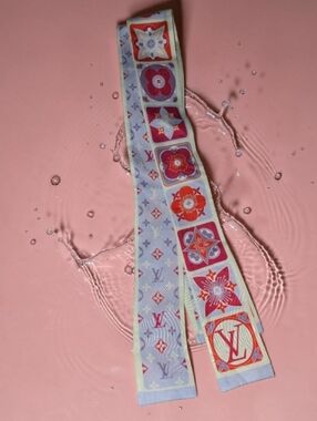 Silk Monogram Balloon Twilly Scarf  Black Light Blue Many Options Available